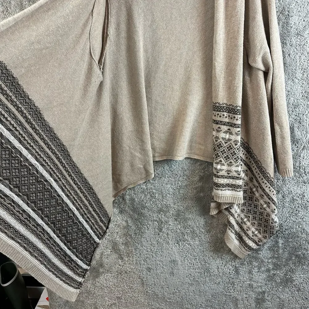 Lands End Open Front Fair Isle Cardigan Sweater Wool Blend LP PL L Petite 14 16